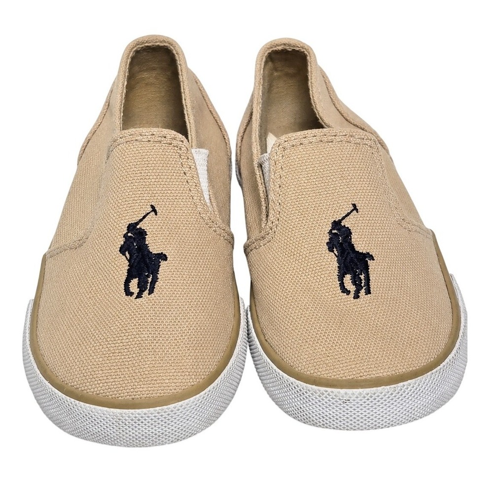 Kids Polo Ralph Lauren Size 6 Toddler Bobbie Tan Canvas Slip-On Sneakers